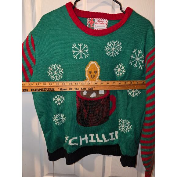 Ugly Christmas Sweater #CHILLIN Size Large Merry Christmas 100% Acrylic Merry - Picture 7 of 8